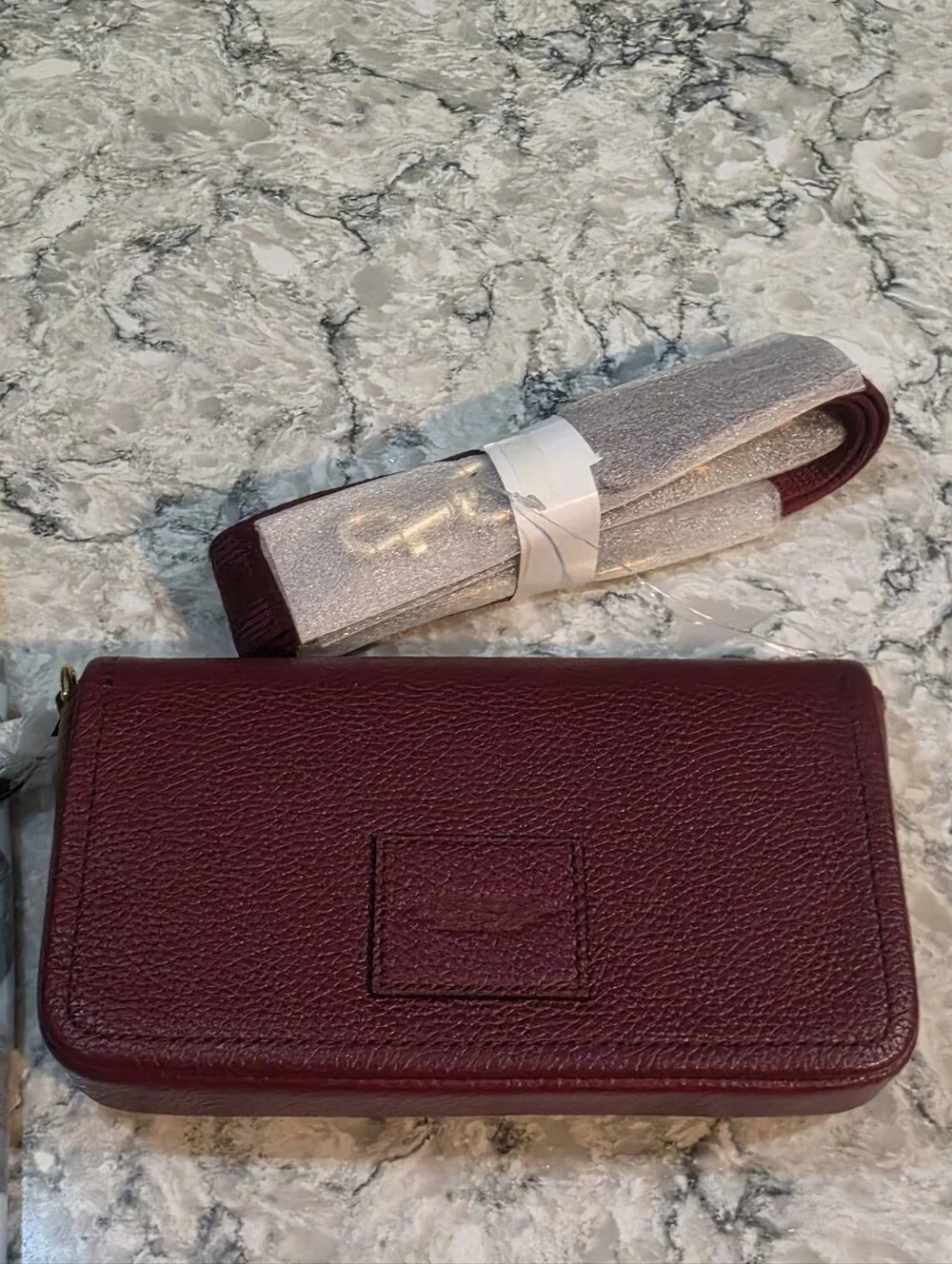 Marc Jacobs The Mini Bag Crossbody in Burgundy Pebble Leather